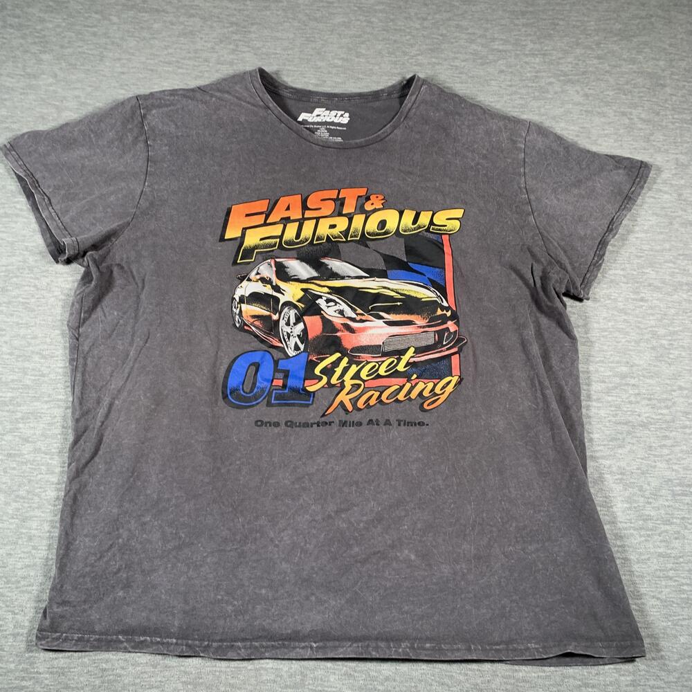 Fast & Furious Shirt Mens 3XL Black Acid Wash Graphic Street Racing Tee T-Shirt
